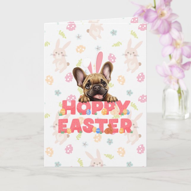 Customizable Hoppy Frenchie Easter Card (Orchid)