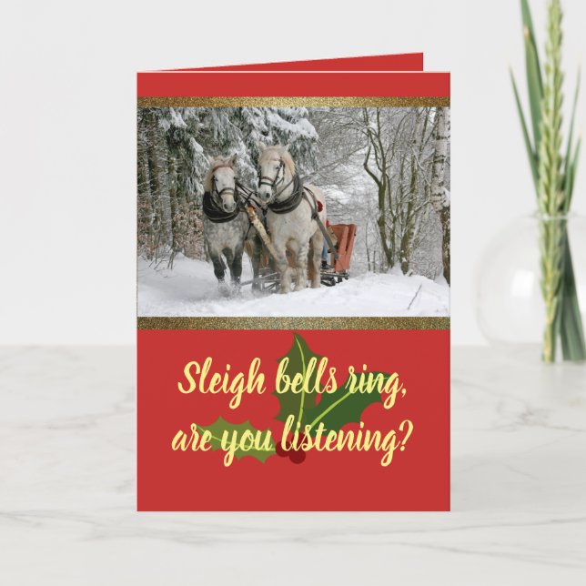 Customizable Horse Drawn Sleigh Holiday Card (Front)