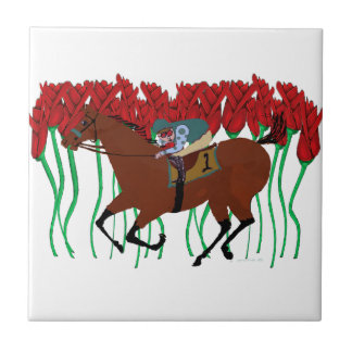 Customizable Horse Racing w/ Roses Design Ceramic Tile