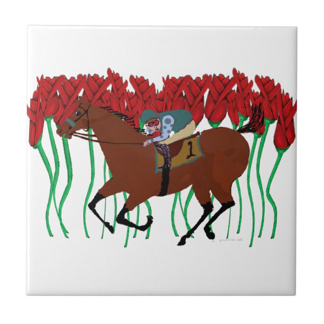 Customizable Horse Racing w/ Roses Design Ceramic Tile (Front)