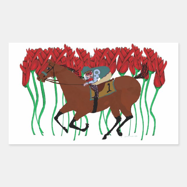 Customizable Horse Racing w/ Roses Design Rectangular Sticker (Front)