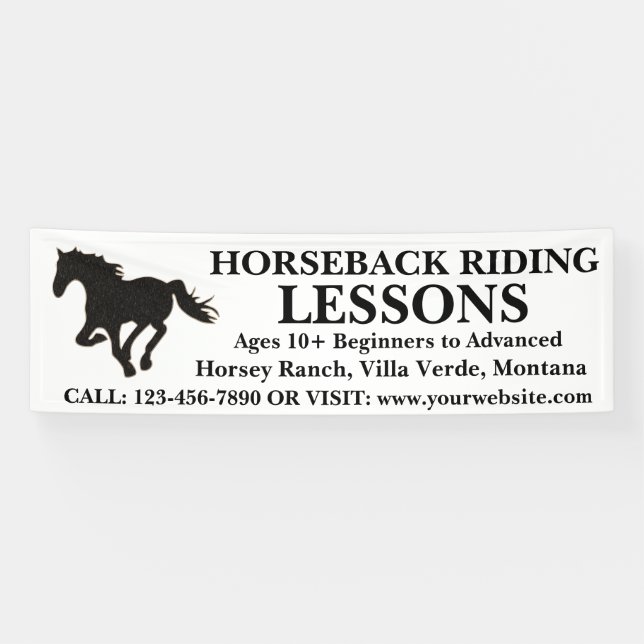 Customizable horseback riding lessons banner sign (Horizontal)