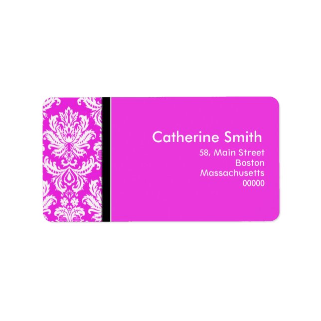 Customizable Hot Pink Damask Address Labels (Front)
