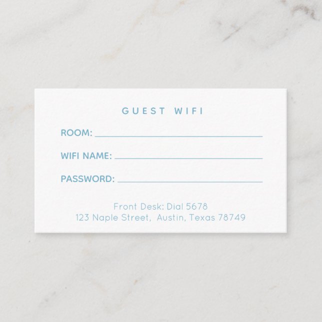 Customizable Hotel Guest Wifi Password Card (Front)
