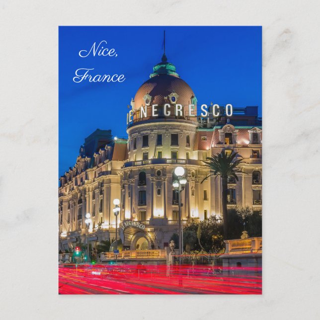 Customizable Hotel Negresco, Nice France at night Postcard (Front)