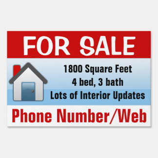 Customizable House For Sale Sign, Modern Blue Lawn Sign