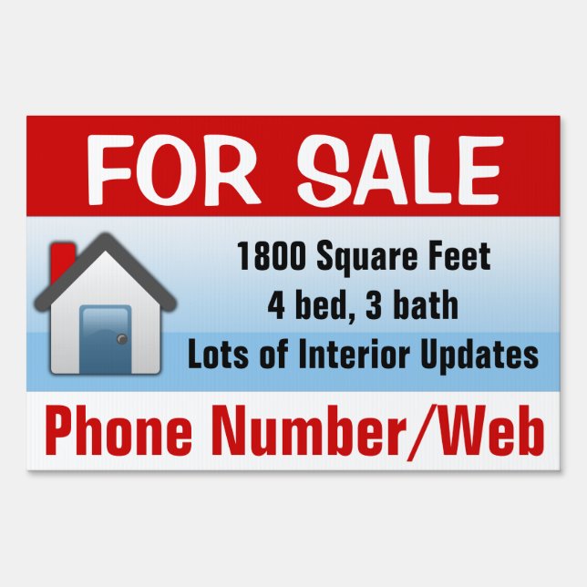 Customizable House For Sale Sign, Modern Blue Sign (Front)
