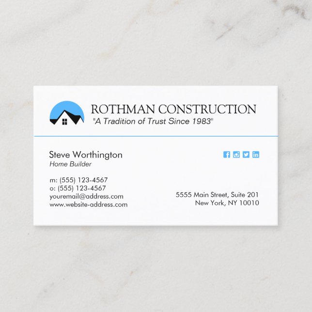 Customizable House Logo Construction Business Card (Front)