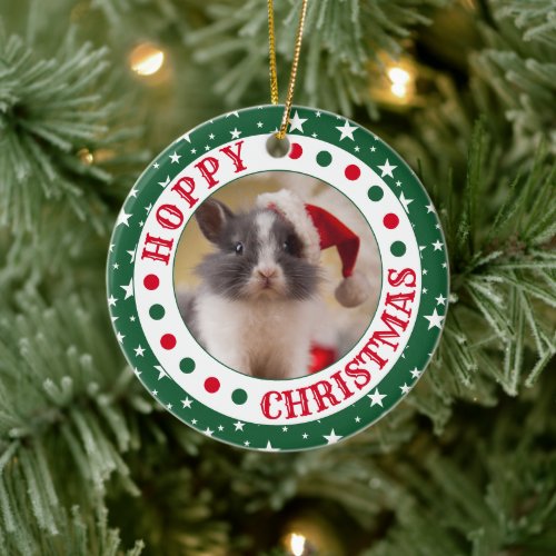 Customizable House Rabbit  Hoppy Christmas Photo Ceramic Ornament