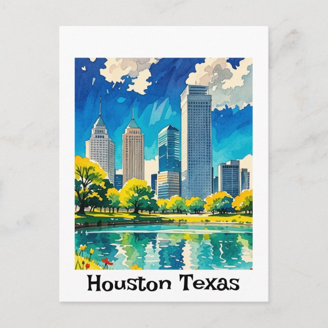 Customizable Houston Texas skyline water color Postcard (Front)