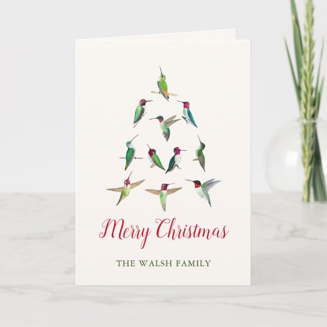 Customizable Hummingbird Christmas Tree Card (Front)
