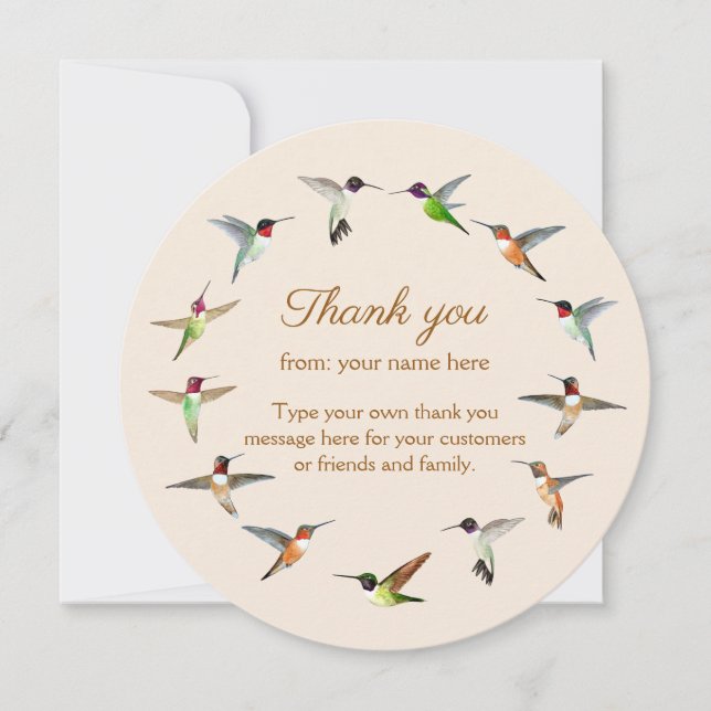 Customizable Hummingbird Thank You Card (Front)