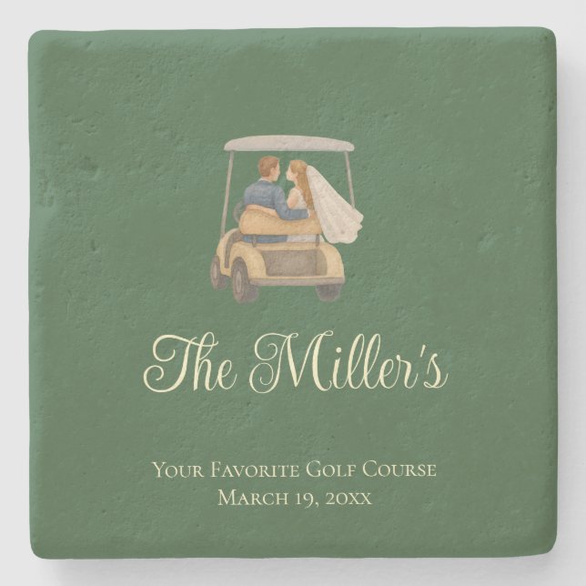 Customizable Hunter Green Golf Course Wedding  Stone Coaster (Front)