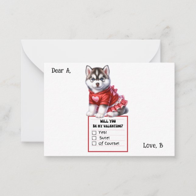 Customizable Husky Puppy Valentine  Note Card (Front)