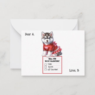 Customizable Husky Puppy Valentine Note Card