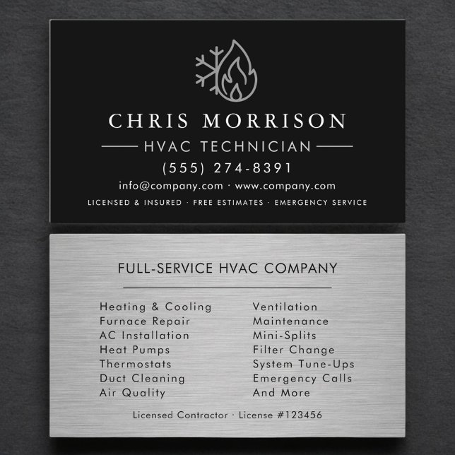 Customizable HVAC Black Steel Logo Metallic Business Card (Creator Uploaded)
