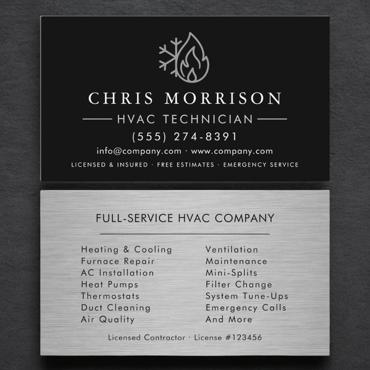 Customizable Hvac Black Steel Logo Metallic Business Card