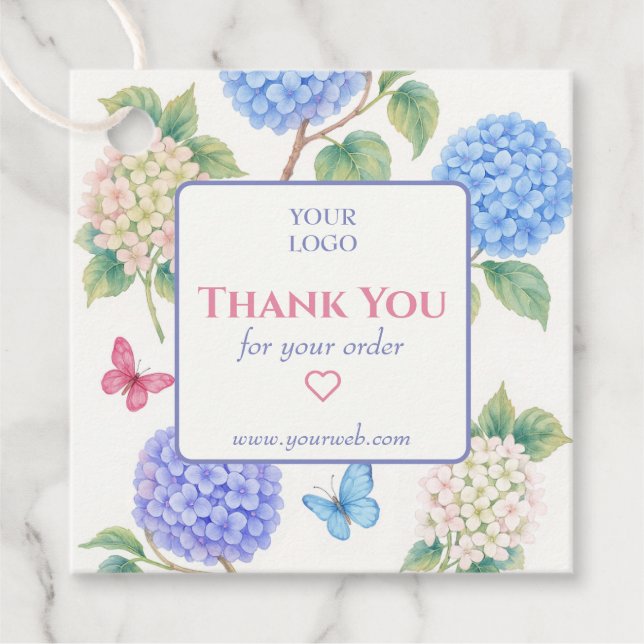 Customizable Hydrangeas Business Thank You Tag (Front)