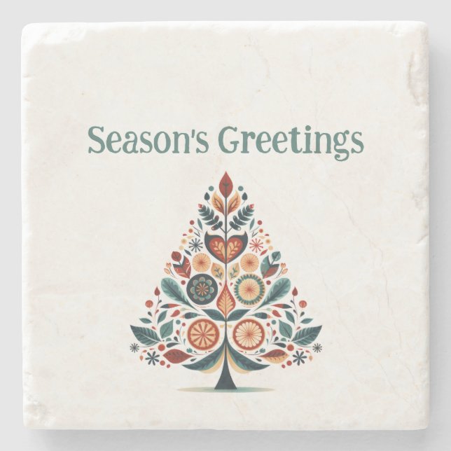 Customizable Hygge  Minimalist Christmas Stone Coaster (Front)