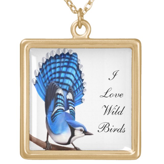 Customizable I Love Birds Bluejay Necklace (Front)