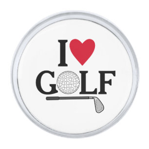 Customizable I love Golf Silver Finish Lapel Pin