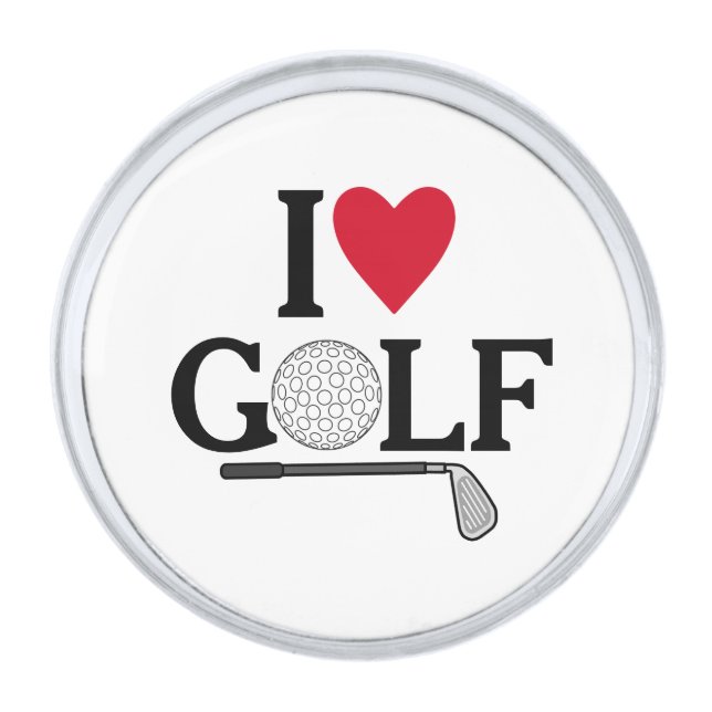 Customizable I love Golf Silver Finish Lapel Pin (Front)