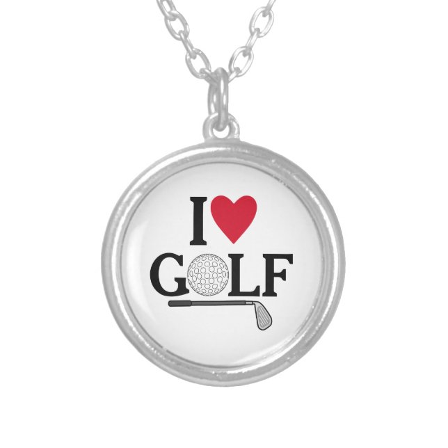 Customizable I love Golf Silver Plated Necklace (Front)