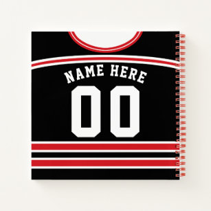 Customizable Ice Hockey Black & Red Jersey Notebook