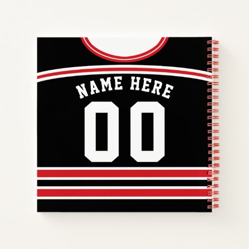 Customizable Ice Hockey Black  Red Jersey Notebook
