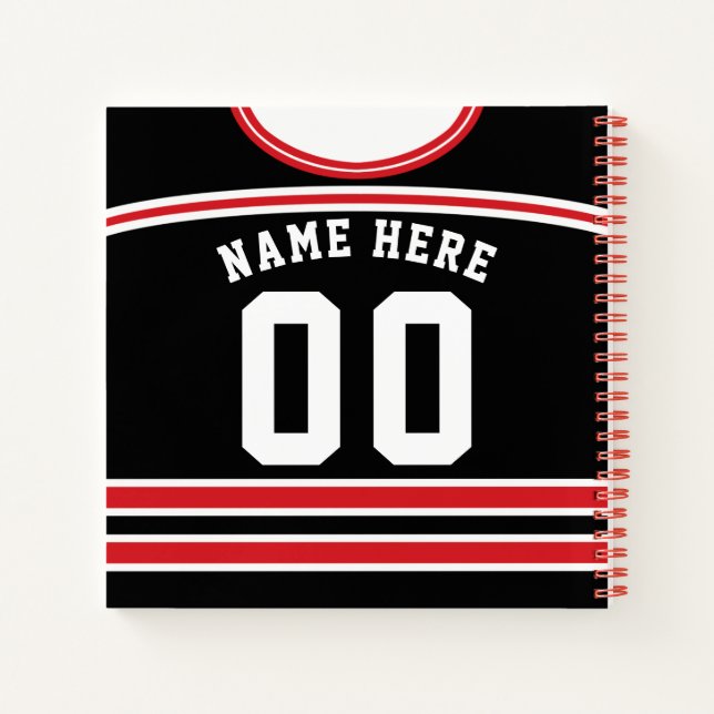 Customizable Ice Hockey Black & Red Jersey Notebook (Back)