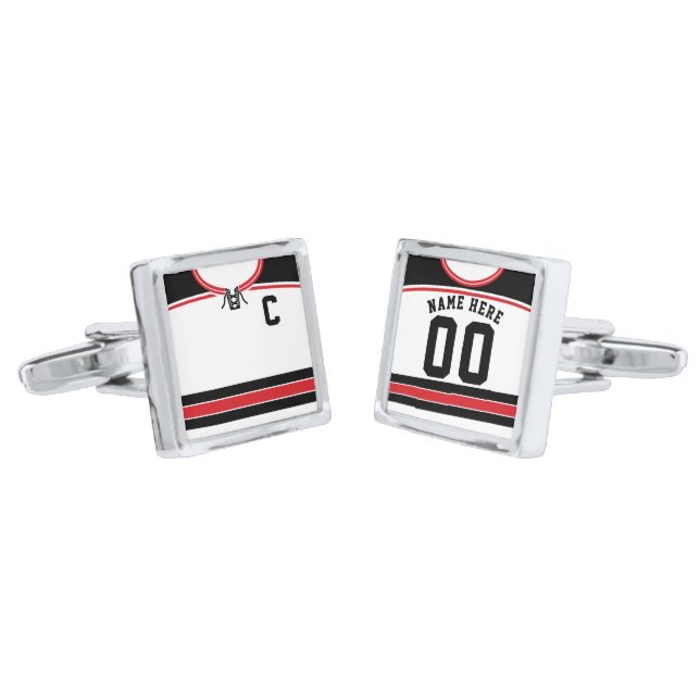 Customizable Ice Hockey Jersey Cuff Links (Angled)