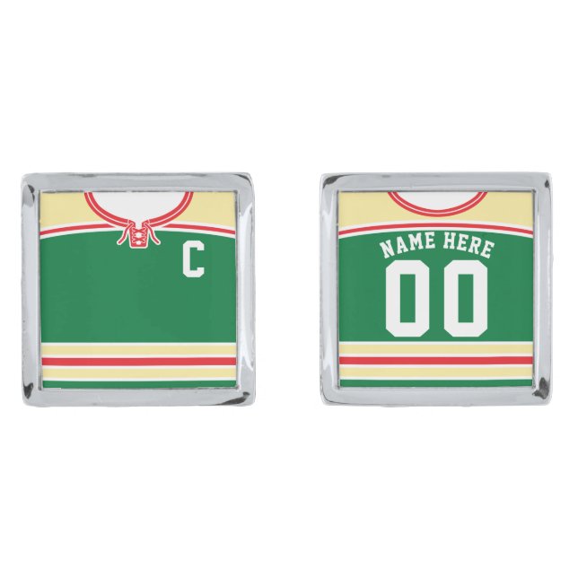 Customizable Ice Hockey Jersey Cuff Links (Front)