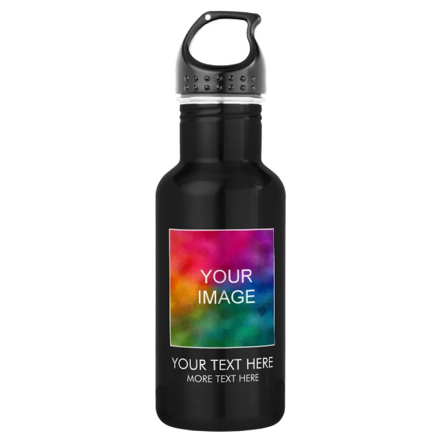 Customizable Image And Text Template Black Stainless Steel Water Bottle (Front)