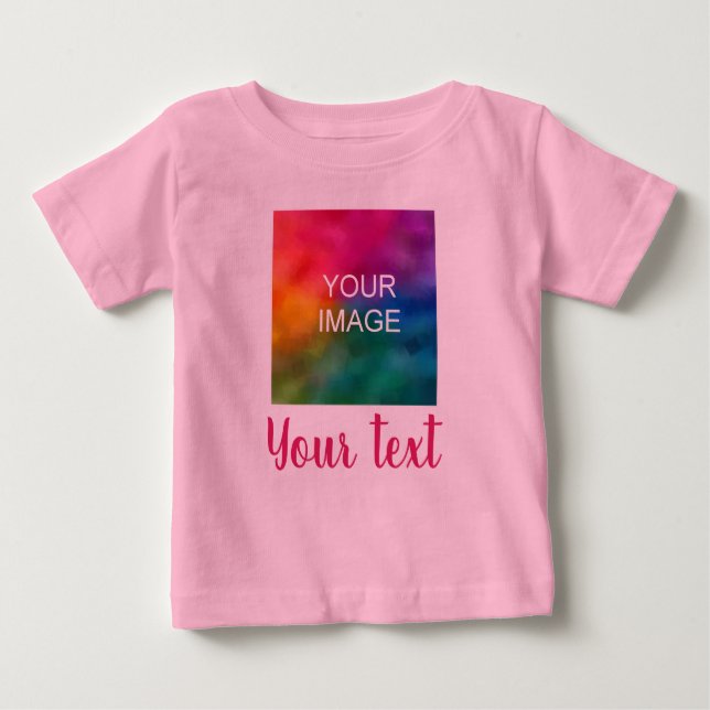 Customizable Image & Script Text Pink Template Baby T-Shirt (Front)