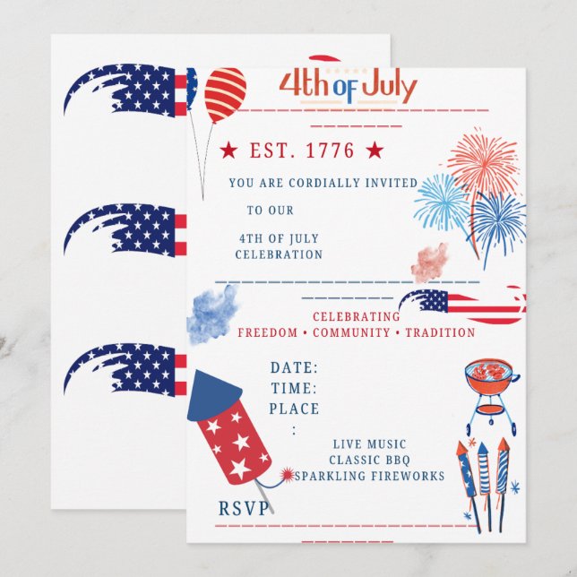 Customizable Independence Day Invite – Red, White  (Front/Back)