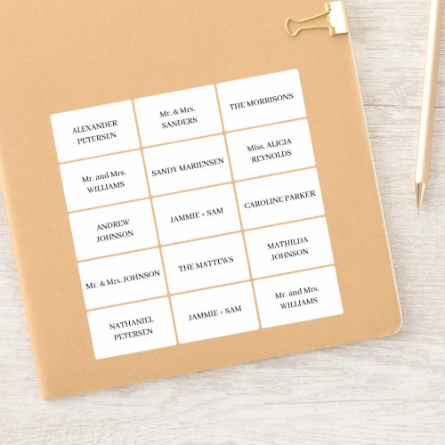 Customizable individual guest names labels