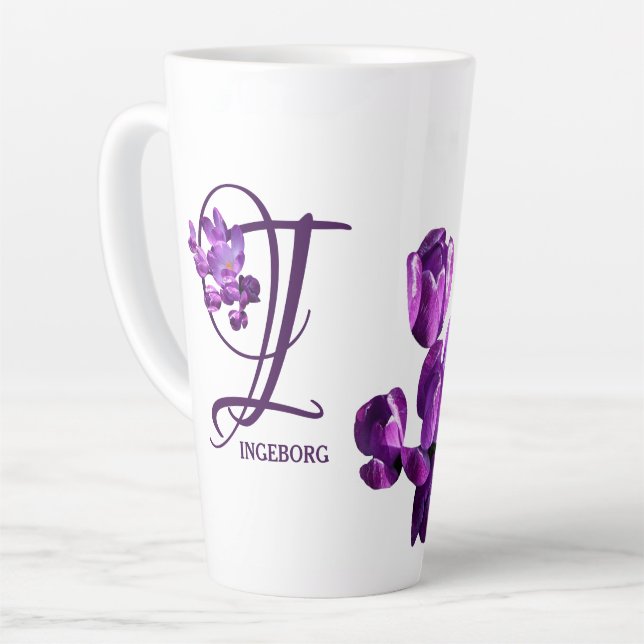 Customizable Ingeborg name purple floral boho fun Latte Mug (Left Angle)