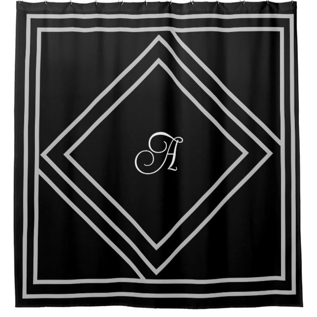 Customizable Initial and Gray Lines Shower Curtain (Front)