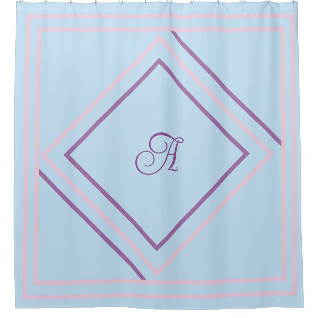 Customizable Initial and Gray Lines Shower Curtain (Front)