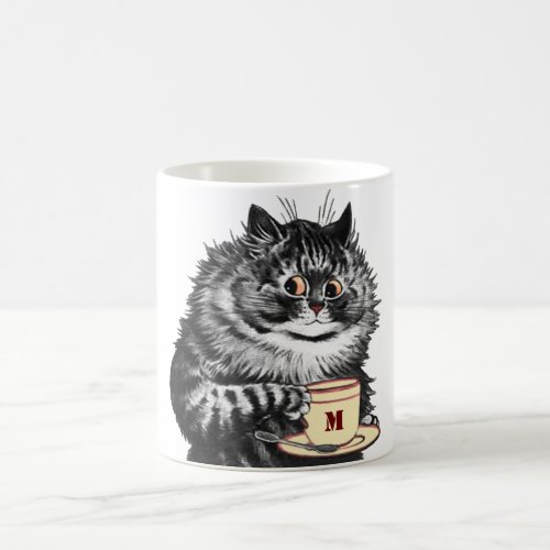 Customizable Initial Coffee Lover Cat Louis Wain Coffee Mug