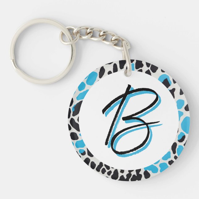 Customizable Initial Keychain with Blue and Black  (Front)