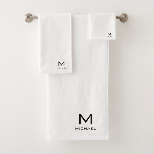 Customizable Initial Monogram Name Black White Bath Towel Set
