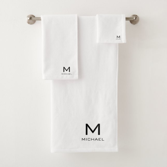 Customizable Initial Monogram Name Black White Bath Towel Set (Insitu)