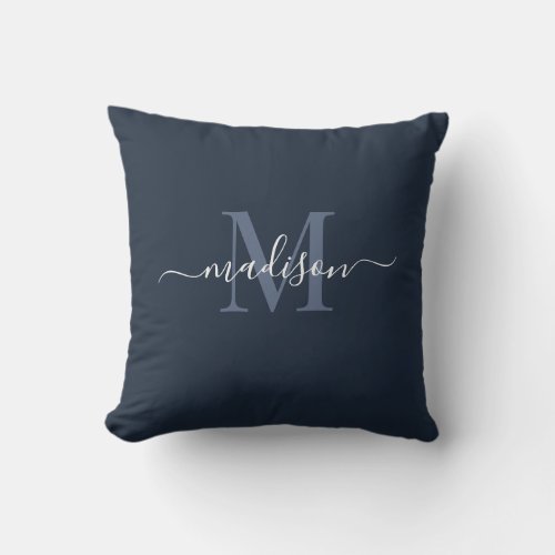 Customizable Initial  Name Dark Sapphire Blue Throw Pillow