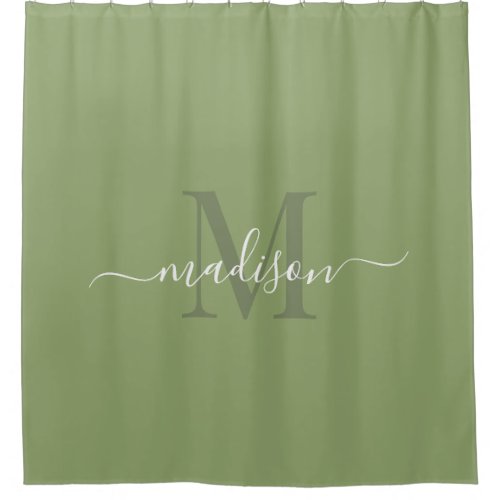 Customizable Initial  Name Deep Sage Green Shower Curtain