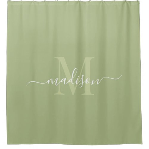 Customizable Initial  Name Pale Grayish Green Shower Curtain