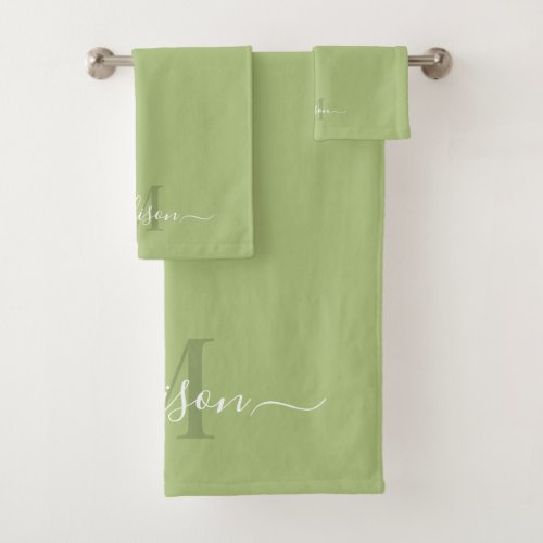 Customizable Initial  Name Pale Pistachio Green Bath Towel Set