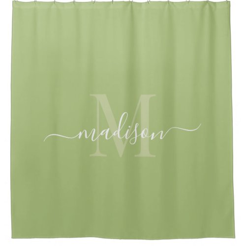Customizable Initial  Name Pale Pistachio Green Shower Curtain