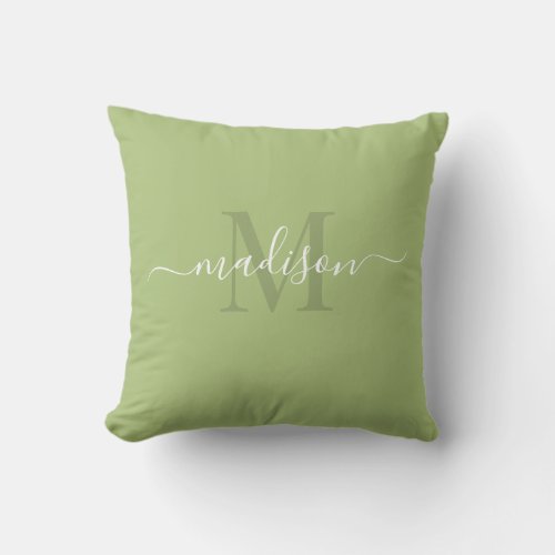 Customizable Initial  Name Pale Pistachio Green Throw Pillow
