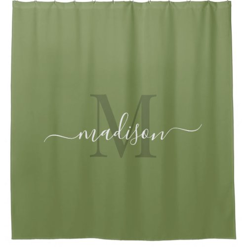 Customizable Initial  Name with Asparagus Green Shower Curtain